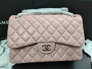 Chanel Flap Bag Silver-tone Metal Lampskin Light Pink A1113 30cm