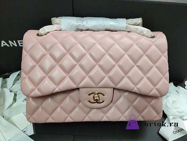 Chanel Flap Bag Gold-tone Metal Lampskin Light Pink A1113 30cm - 1