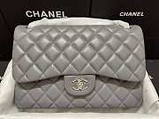 Chanel Flap Bag Silver-tone Metal Lampskin Gray A1113 30cm - 1