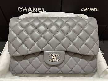 Chanel Flap Bag Silver-tone Metal Lampskin Gray A1113 30cm