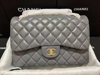 Chanel Flap Bag Gold-tone Metal Lampskin Gray A1113 30cm