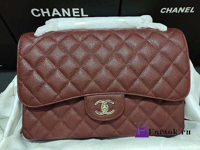Chanel Flap Bag Silver-tone Metal Grained Leather Red A1113 30cm - 1