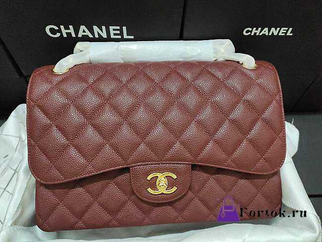 Chanel Flap Bag Gold-tone Metal Grained Leather Red A1113 30cm - 1
