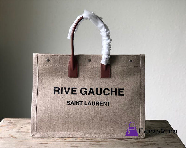 Ysl Rive Gauche Tote Bag In Linen And Leather Beige 4992909 48x36x16cm - 1