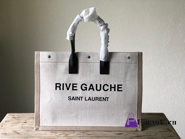 Ysl Rive Gauche Tote Bag In Linen And Leather White 4992909 48x36x16cm - 1
