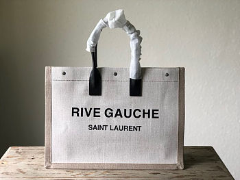 Ysl Rive Gauche Tote Bag In Linen And Leather White 4992909 48x36x16cm