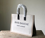 Ysl Rive Gauche Tote Bag In Linen And Leather White 4992909 48x36x16cm - 5