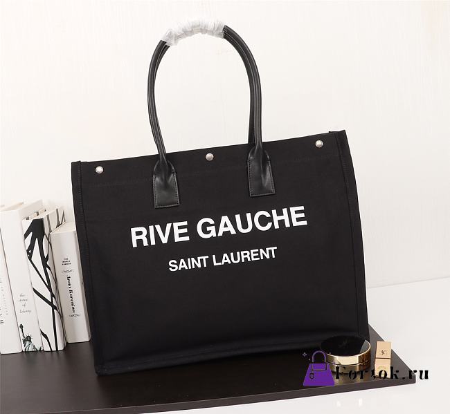 Ysl Rive Gauche Tote Bag In Linen And Leather Black 4992909 48x36x16cm - 1