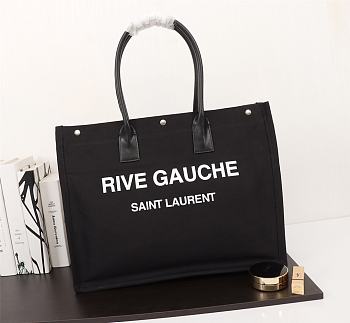 Ysl Rive Gauche Tote Bag In Linen And Leather Black 4992909 48x36x16cm