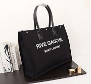 Ysl Rive Gauche Tote Bag In Linen And Leather Black 4992909 48x36x16cm - 5