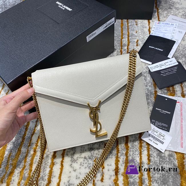 Ysl Cassandra Medium Chain Bag Grained Leather White 532750 22x16.5x5.5cm - 1
