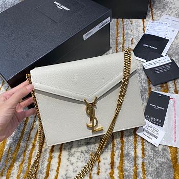 Ysl Cassandra Medium Chain Bag Grained Leather White 532750 22x16.5x5.5cm