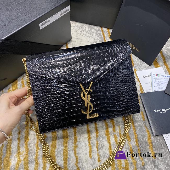 Ysl Cassandra Medium Chain Bag Crocodile Leather Gold-tone Metal Black 532750 22x16.5x5.5cm - 1