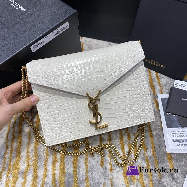 Ysl Cassandra Medium Chain Bag Crocodile Leather Gold-tone Metal White 532750 22x16.5x5.5cm - 1