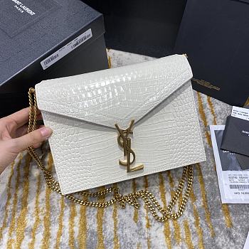 Ysl Cassandra Medium Chain Bag Crocodile Leather Gold-tone Metal White 532750 22x16.5x5.5cm