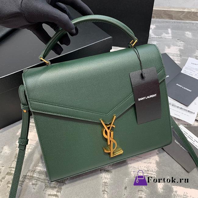 Ysl Cassandra Medium Top Handle Bag Grained Leather Green 623931 24.5x20x11.5cm - 1