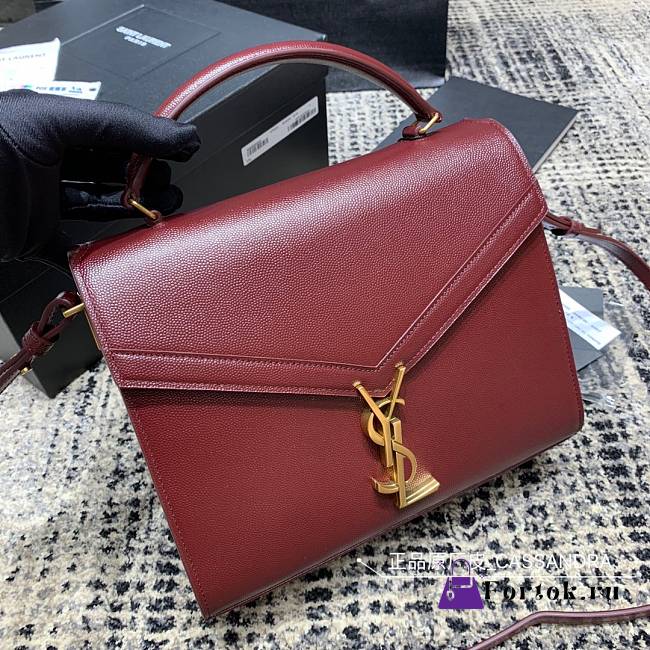 Ysl Cassandra Medium Top Handle Bag Grained Leather Red 623931 24.5x20x11.5cm - 1