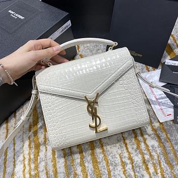 Ysl Cassandra Mini Top Handle Bag Crocodile Leather White 623930 20x16x7.5cm 