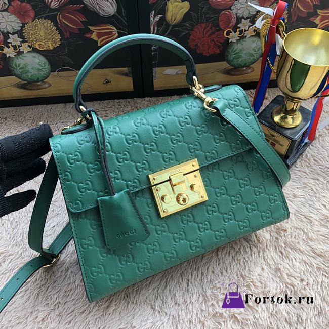 Gucci Padlock Small Top Handle Bag Signature Leather Green 453188 28x19x11cm - 1