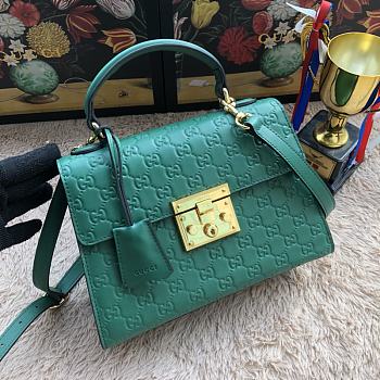 Gucci Padlock Small Top Handle Bag Signature Leather Green 453188 28x19x11cm