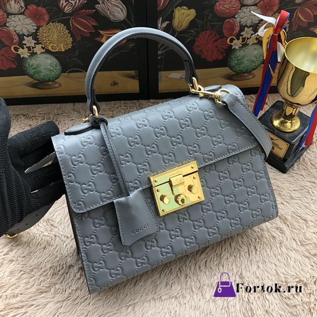 Gucci Padlock Small Top Handle Bag Signature Leather Gray 453188 28x19x11cm - 1
