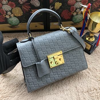 Gucci Padlock Small Top Handle Bag Signature Leather Gray 453188 28x19x11cm