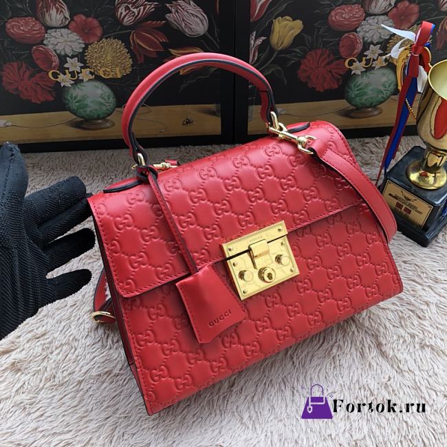 Gucci Padlock Small Top Handle Bag Signature Leather Red 453188 28x19x11cm - 1