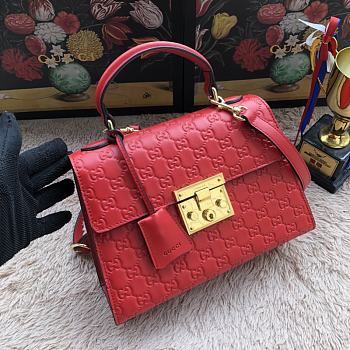 Gucci Padlock Small Top Handle Bag Signature Leather Red 453188 28x19x11cm