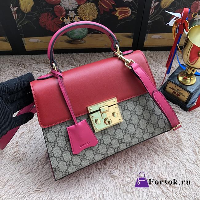Gucci Padlock Small Top Handle Bag GG Supreme Leather Red 453188 28x19x11cm - 1