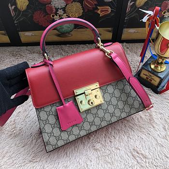 Gucci Padlock Small Top Handle Bag GG Supreme Leather Red 453188 28x19x11cm
