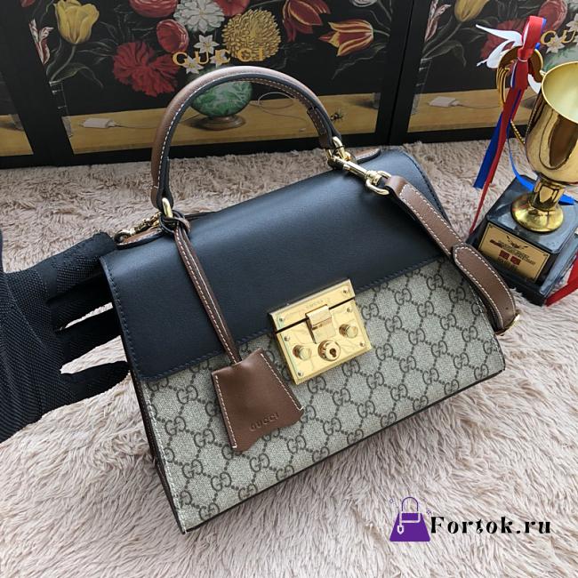 Gucci Padlock Small Top Handle Bag GG Supreme Leather Black 453188 28x19x11cm - 1