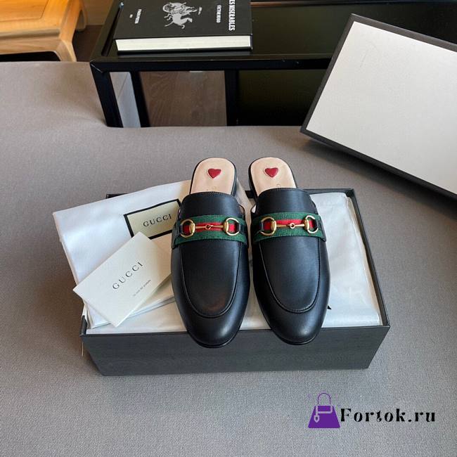 Gucci Women's Princetown Leather Slipper Black 629084  - 1