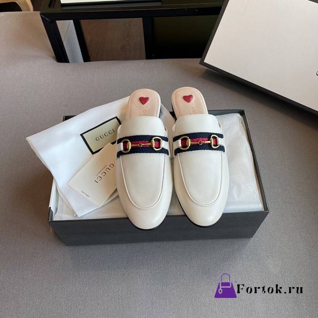 Gucci Women's Princetown Leather Slipper White 629084  - 1