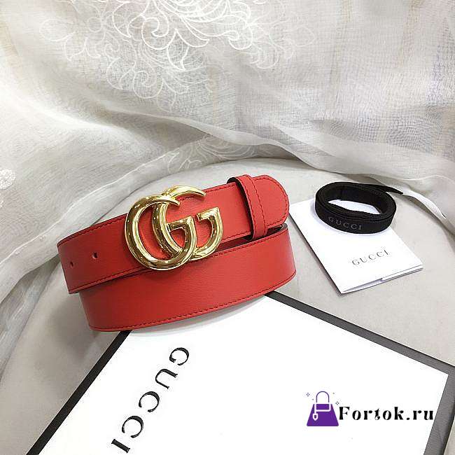 GG Marmont Leather Belt With Shiny Buckle Red 3 cm - 1