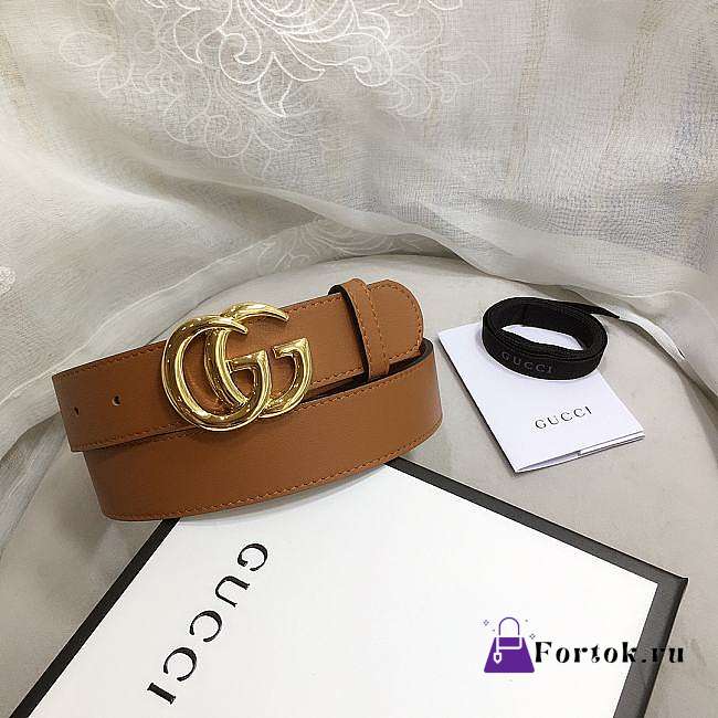 GG Marmont Leather Belt With Shiny Buckle Brown 3 cm - 1