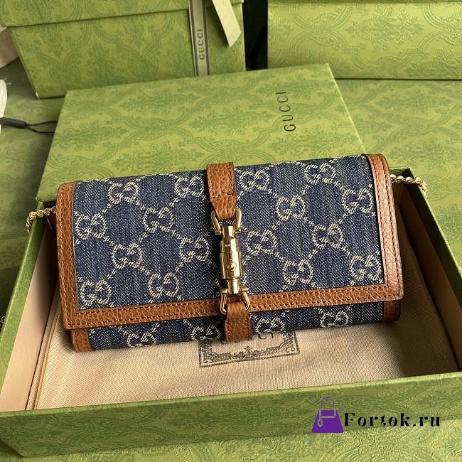 Gucci Jackie 1961 Chain Wallet Denim 652681 19x10x3.5cm - 1