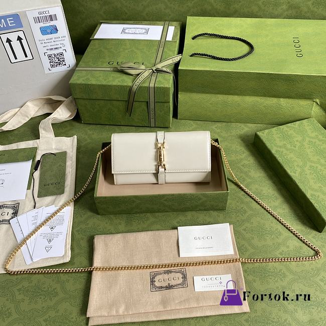 Gucci Jackie 1961 Chain Wallet White Leather 652681 19x10x3.5cm - 1