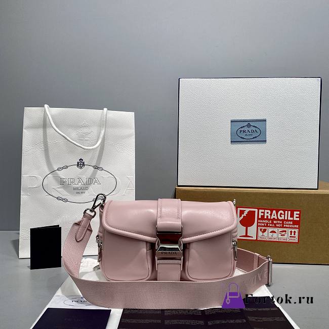 Prada Pocket Nappa Leather Bag Pink 1BD295 22x7.5x14cm - 1