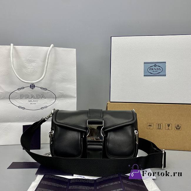 Prada Pocket Nappa Leather Bag Black 1BD295 22x7.5x14cm - 1