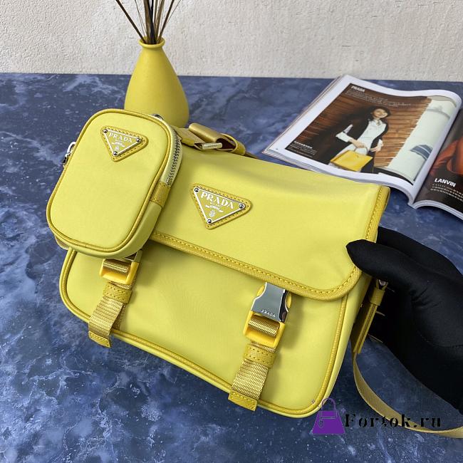 Prada Re-Nylon/Saffiano Leather Shoulder Bag Yellow 2VD034 16x22x8.5cm  - 1