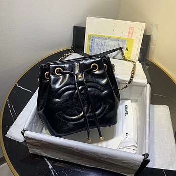 Chanel Aged Calfskin Drawstring Bucket Bag Black AS1946 17cm