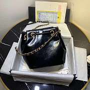 Chanel Aged Calfskin Drawstring Bucket Bag Black AS1946 17cm - 3