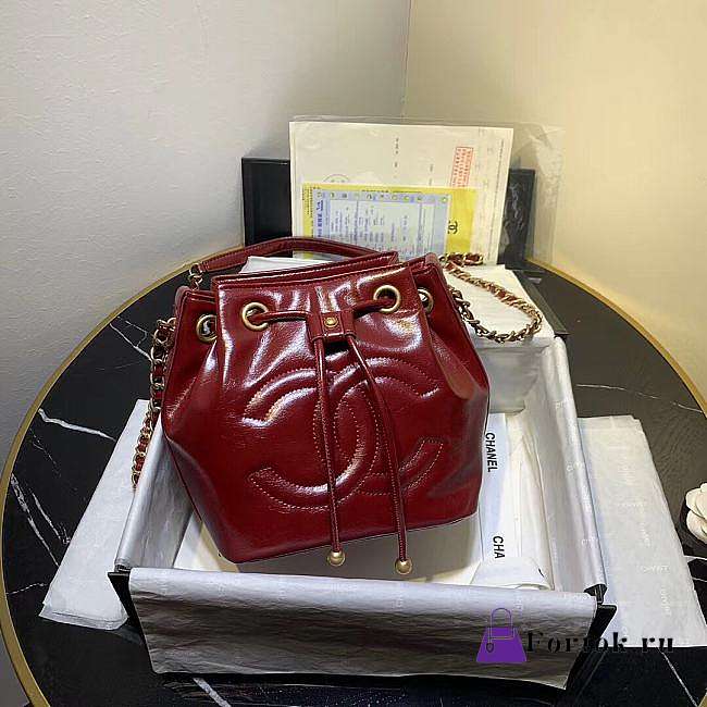 Chanel Aged Calfskin Drawstring Bucket Bag Red AS1946 17cm - 1