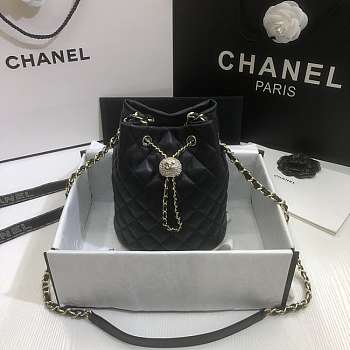 Chanel Strass Drawstring Bucket Bag Lambskin Black AS1894 19x13x13cm