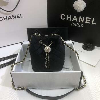 Chanel Strass Drawstring Bucket Bag Velvet Black AS1894 19x13x13cm