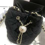 Chanel Strass Drawstring Bucket Bag Velvet Black AS1894 19x13x13cm - 2