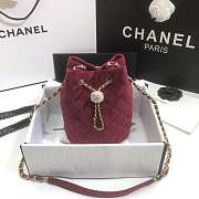 Chanel Strass Drawstring Bucket Bag Velvet Burgundy AS1894 19x13x13cm - 1