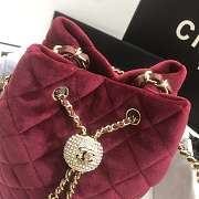 Chanel Strass Drawstring Bucket Bag Velvet Burgundy AS1894 19x13x13cm - 6