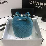 Chanel Strass Drawstring Bucket Bag Velvet Teal Blue AS1894 19x13x13cm - 6