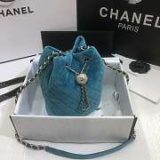 Chanel Strass Drawstring Bucket Bag Velvet Teal Blue AS1894 19x13x13cm - 4